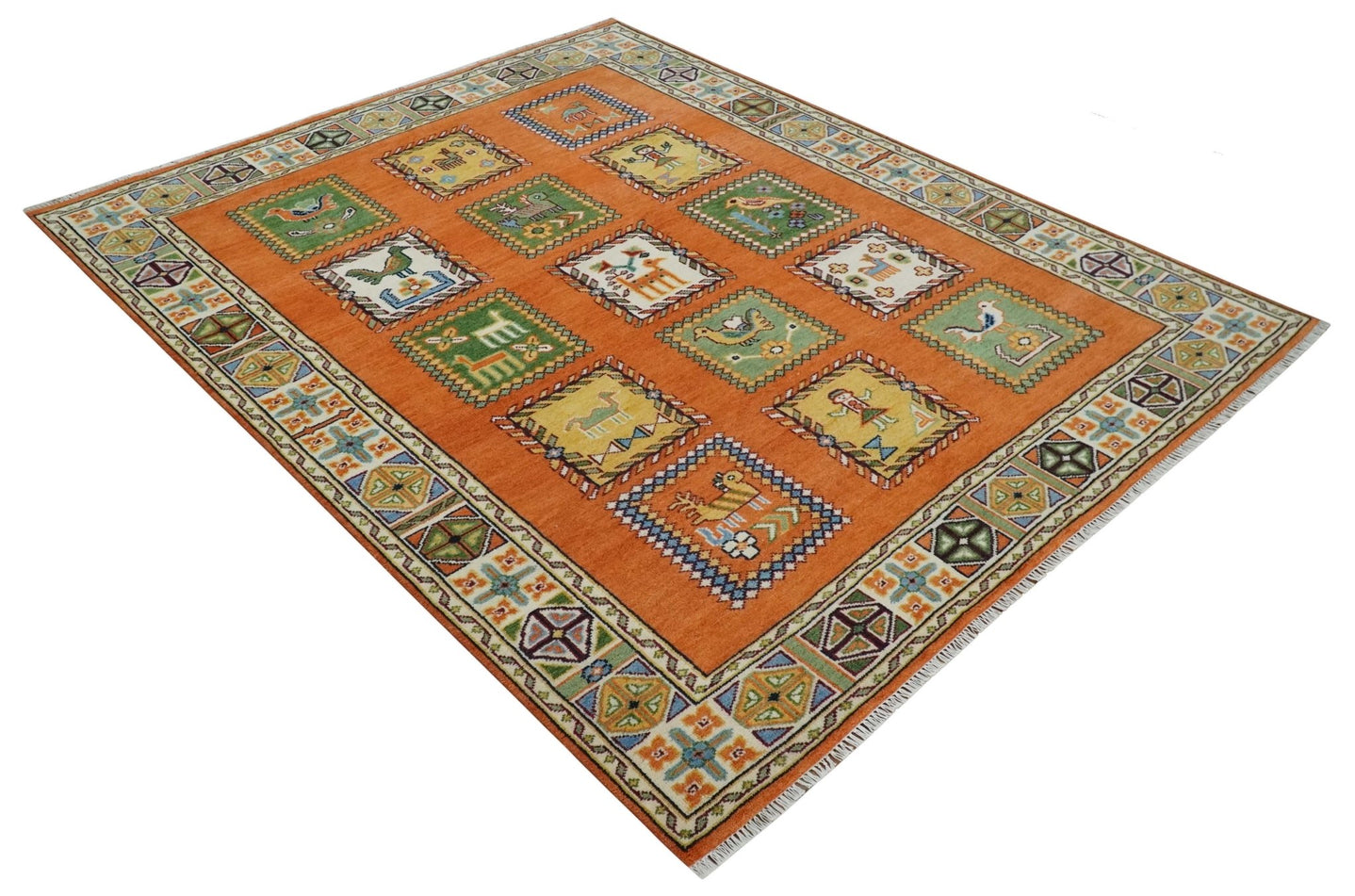 Tribal Gabbeh Rust, Ivory, Green and Beige Hand knotted Multi Size Antique Look Traditional Wool Area Rug - The Rug Decor
