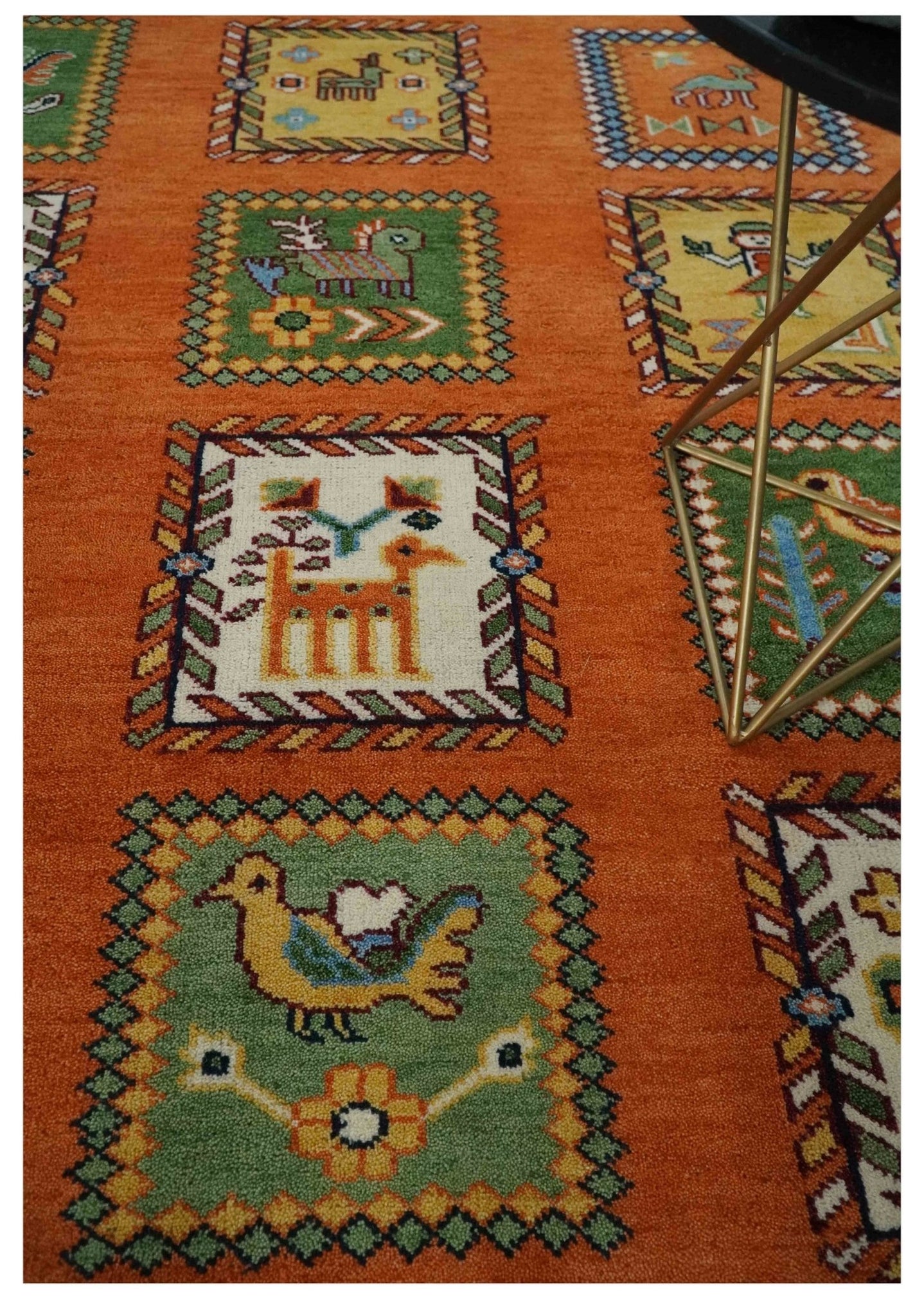 Tribal Gabbeh Rust, Ivory, Green and Beige Hand knotted Multi Size Antique Look Traditional Wool Area Rug - The Rug Decor