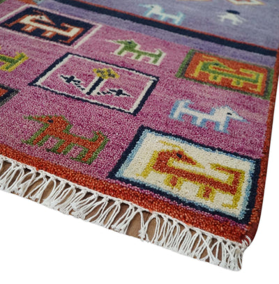 Tribal Gabbeh Rust, Ivory, Green and Pink Hand knotted 8x10 Antique Look Traditional Wool Area Rug - The Rug Decor