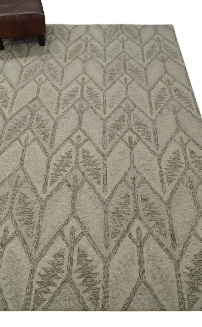 Tribal Look 5x8 Camel and Charcoal Traditional Stripes Pattern Hand Tufted Wool Area Rug - The Rug Decor