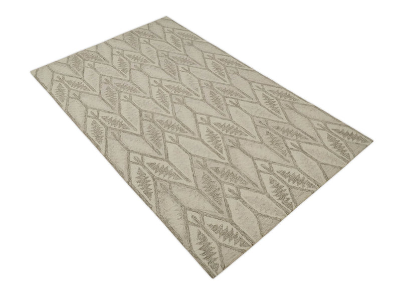 Tribal Look 5x8 Camel and Charcoal Traditional Stripes Pattern Hand Tufted Wool Area Rug - The Rug Decor