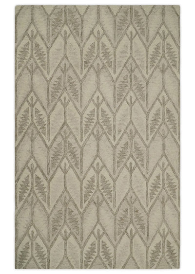 Tribal Look 5x8 Camel and Charcoal Traditional Stripes Pattern Hand Tufted Wool Area Rug - The Rug Decor