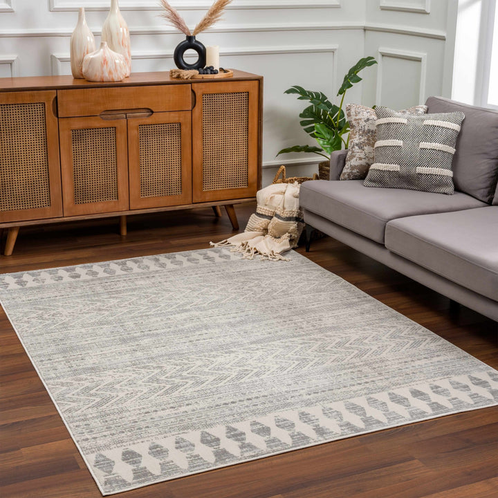Tribal Look Beige and Charcoal Traditional Geometrical Design Rug - The Rug Decor