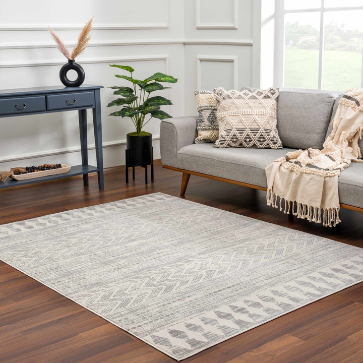 Tribal Look Beige and Charcoal Traditional Geometrical Design Rug - The Rug Decor