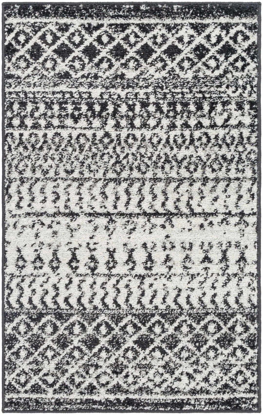 Tribal look Ivory and Charcoal Traditional Geometrical Design Rug - The Rug Decor