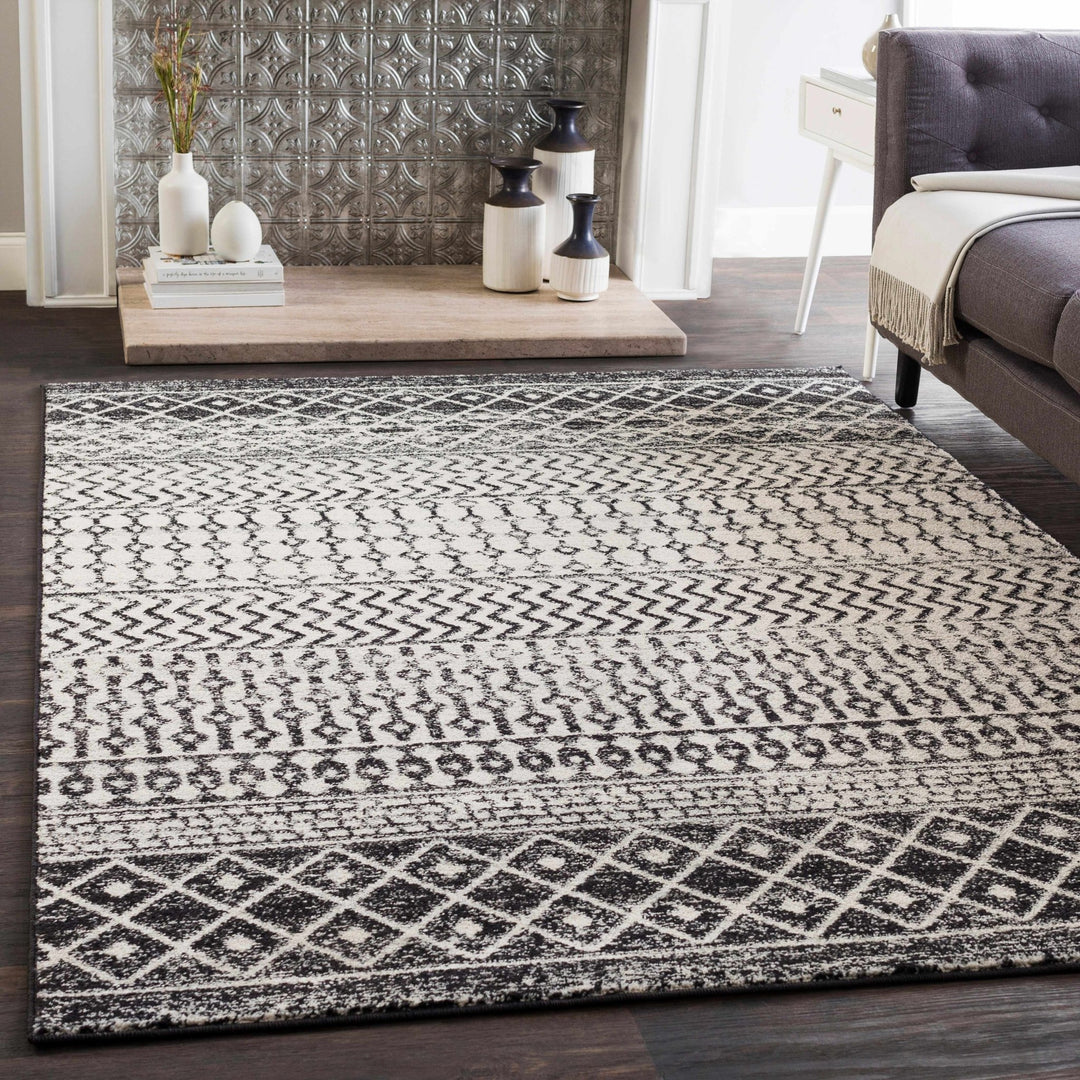 Tribal look Ivory and Charcoal Traditional Geometrical Design Rug - The Rug Decor