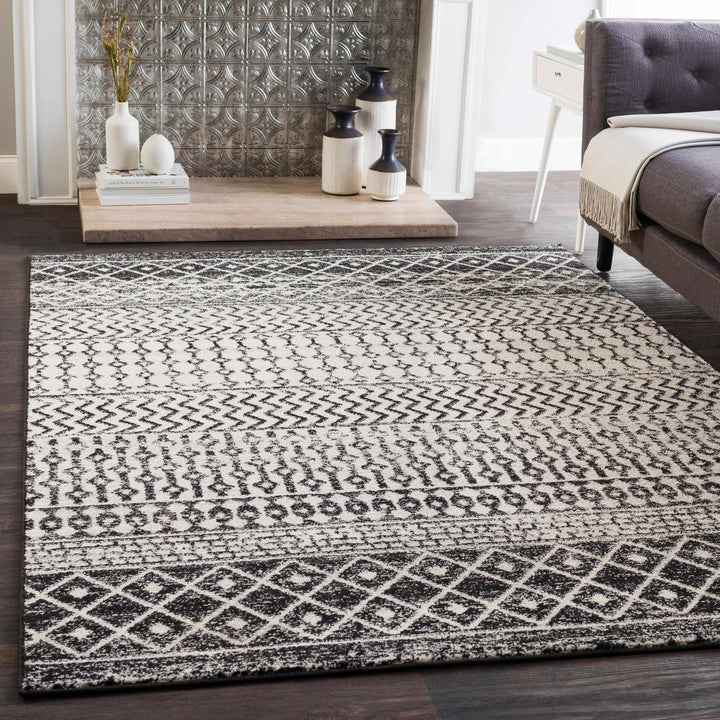 Tribal look Ivory and Charcoal Traditional Geometrical Design Rug - The Rug Decor