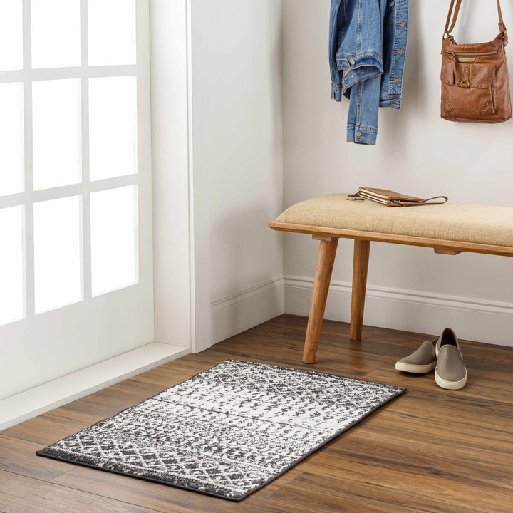 Tribal look Ivory and Charcoal Traditional Geometrical Design Rug - The Rug Decor