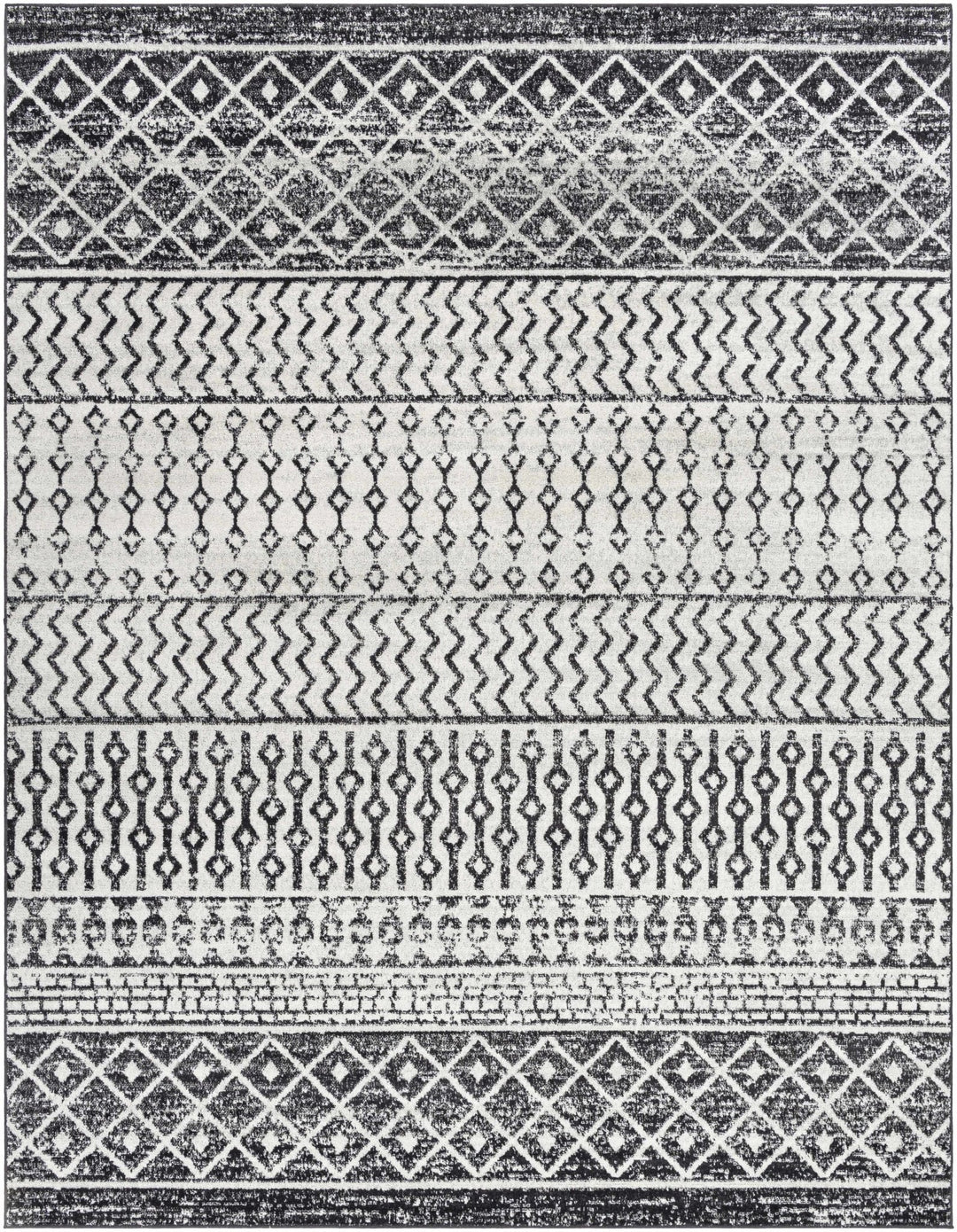 Tribal look Ivory and Charcoal Traditional Geometrical Design Rug - The Rug Decor