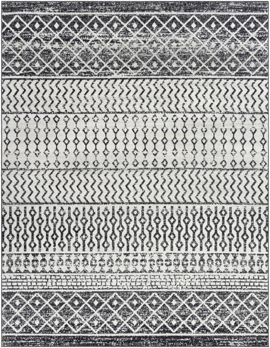 Tribal look Ivory and Charcoal Traditional Geometrical Design Rug - The Rug Decor