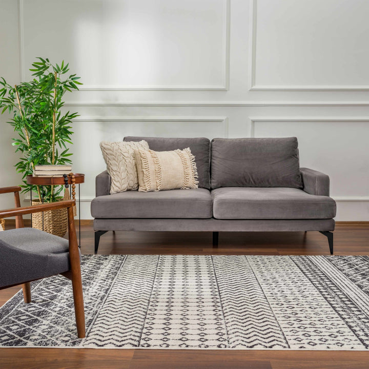 Tribal look Ivory and Charcoal Traditional Geometrical Design Rug - The Rug Decor