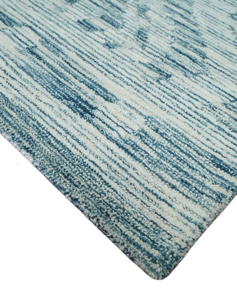 Tribal Modern Hand Tufted 2x3, 3x5, 5x8, 6x9, 8x10 and 9x12 Woolen White and Blue Area Rug | CLO3 - The Rug Decor