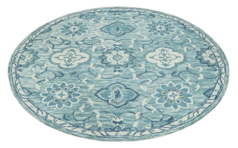Turkish Design Blue and Gray Hand Hooked Round Wool Area Rug – The