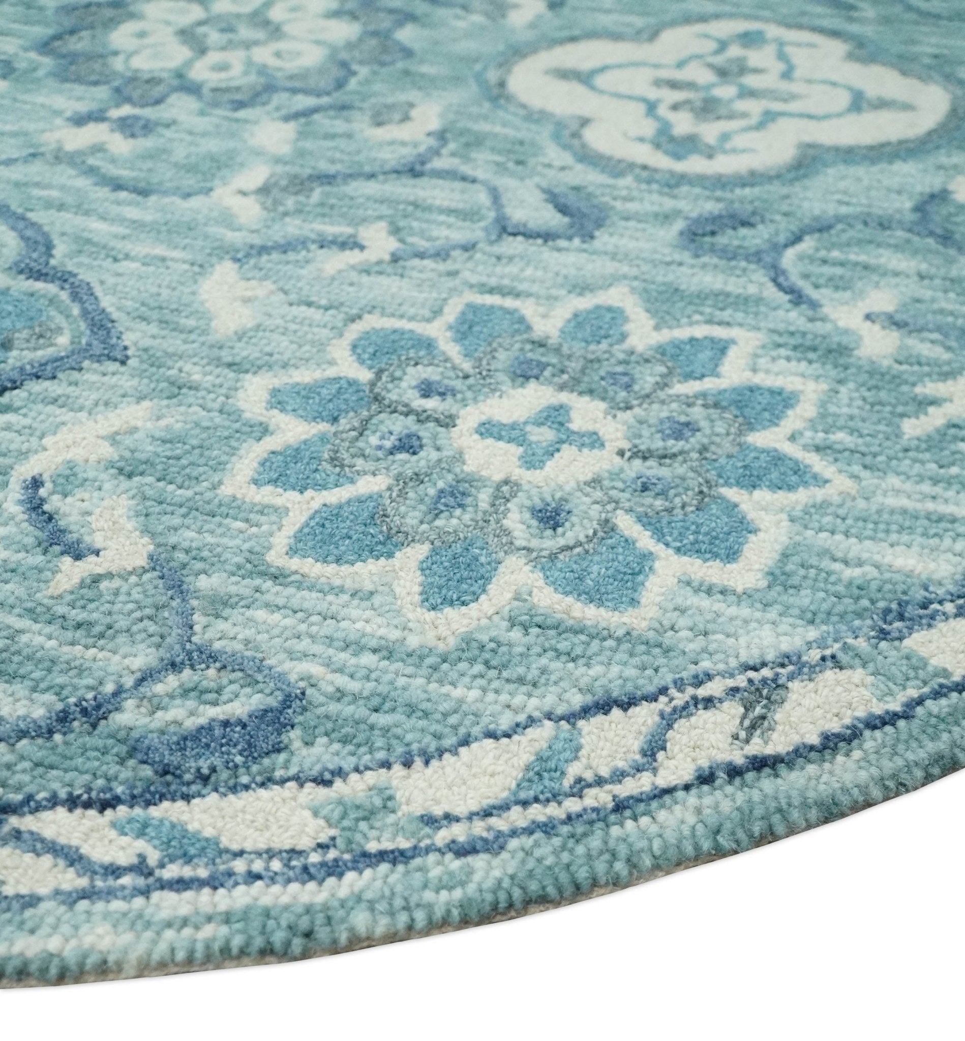 Turkish Design Blue and Gray Hand Hooked Round Wool Area Rug – The Rug Decor