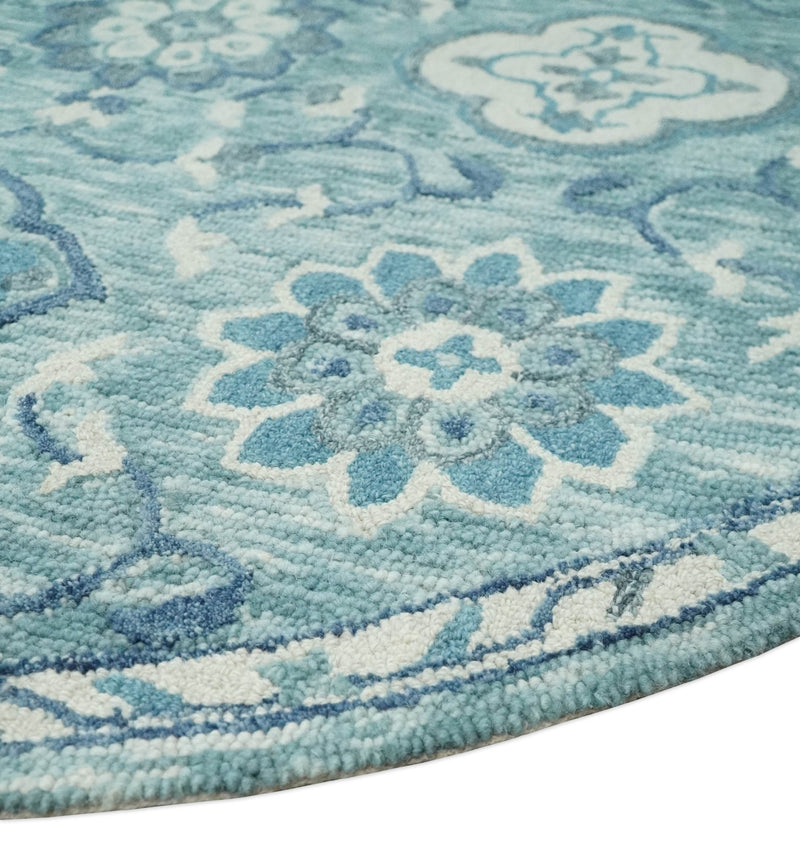 Turkish Design Blue and Gray Hand Hooked Round Wool Area Rug – The