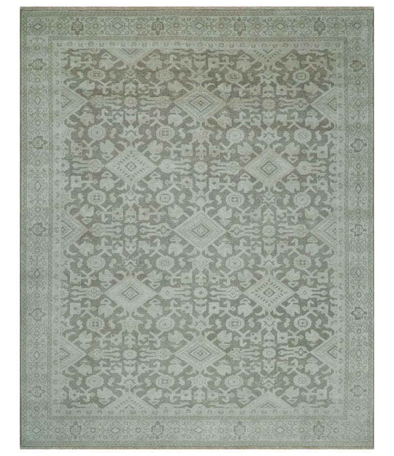 Turkish Design Brown and Ivory 8x10 Hand Knotted Antique Style Traditional Low Pile Wool Rug - The Rug Decor