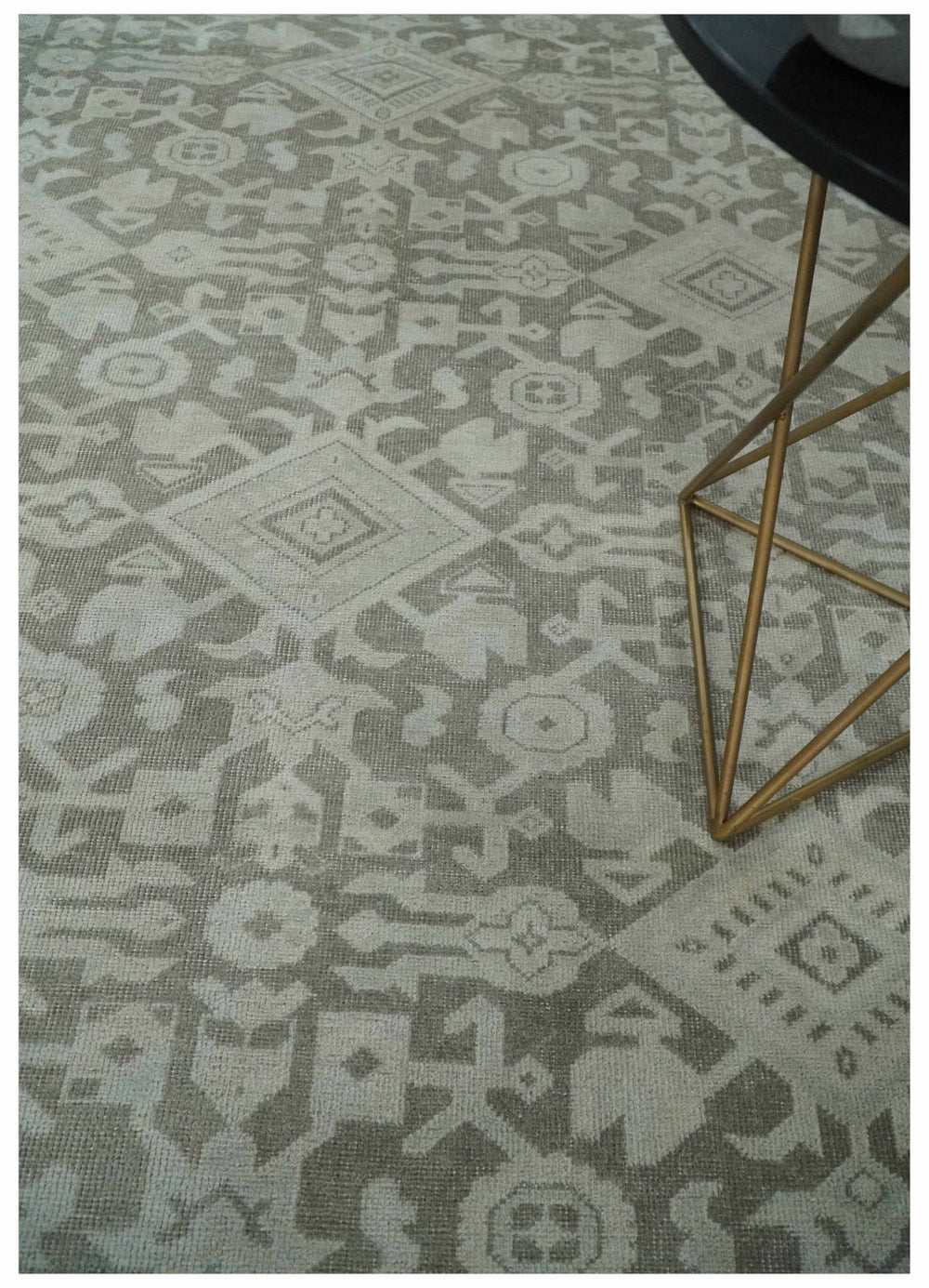 Turkish Design Brown and Ivory 8x10 Hand Knotted Antique Style Traditional Low Pile Wool Rug - The Rug Decor