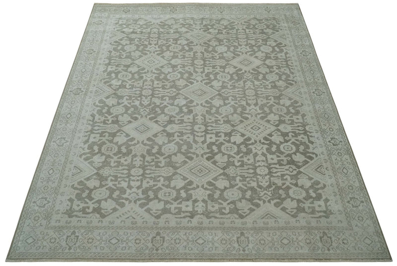 Turkish Design Brown and Ivory 8x10 Hand Knotted Antique Style Traditional Low Pile Wool Rug - The Rug Decor
