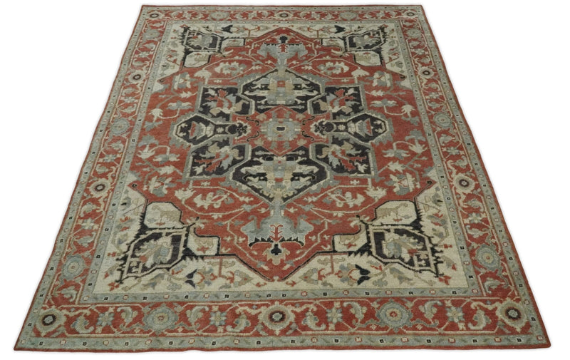 Turkish Hand Knotted Antique 8x10 Rust and Beige Traditional Persian Area Rug | TRD2375 - The Rug Decor