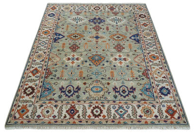 Turkish Knot 8x10, 9x12, 10x14 and 12x15 Antique Green and Ivory Wool Traditional Persian Hand knotted Oushak Area Rug | TRD2768 - The Rug Decor