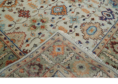 Turkish Knot Ivory and Green Colorful Traditional Multi Size Hand knotted Oushak Rug - The Rug Decor