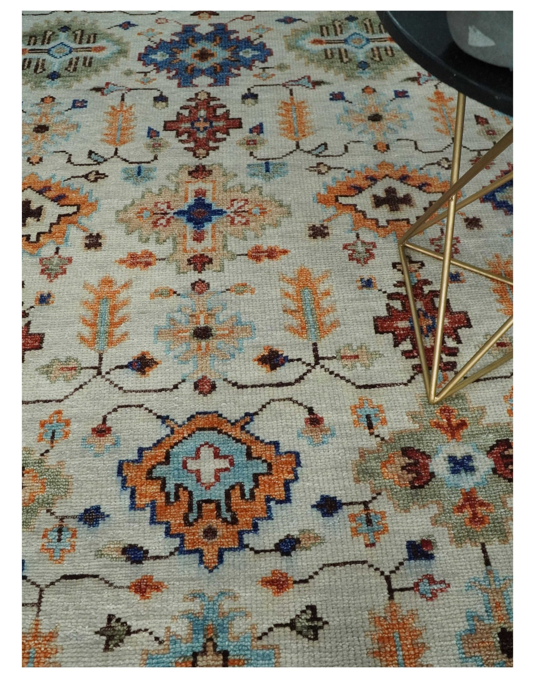 Turkish Knot Ivory and Green Colorful Traditional Multi Size Hand knotted Oushak Rug - The Rug Decor