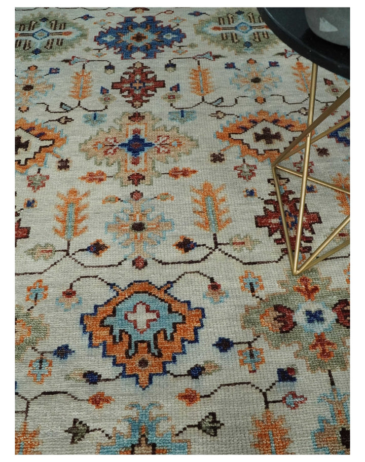 Turkish Knot Ivory and Green Colorful Traditional Multi Size Hand knotted Oushak Rug - The Rug Decor