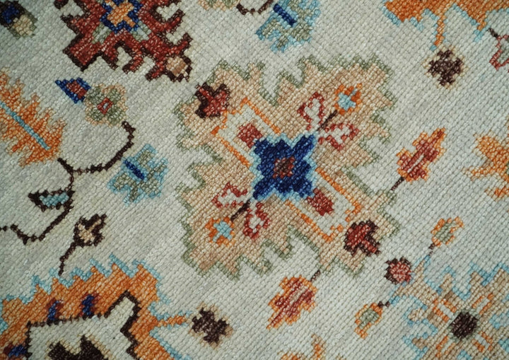 Turkish Knot Ivory and Green Colorful Traditional Multi Size Hand knotted Oushak Rug - The Rug Decor