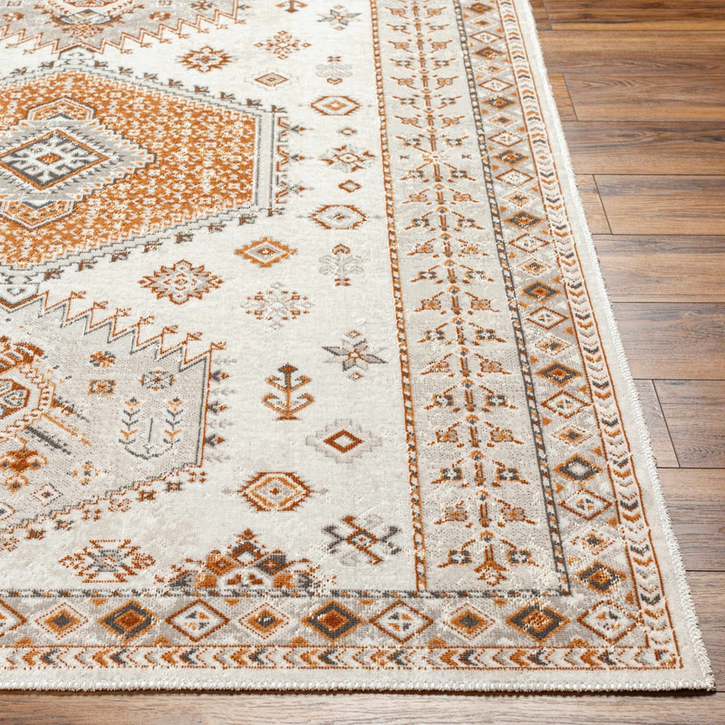 Turkish Medallion Design Ivory, Rust and Brown Traditional Machine Washable Rug - The Rug Decor