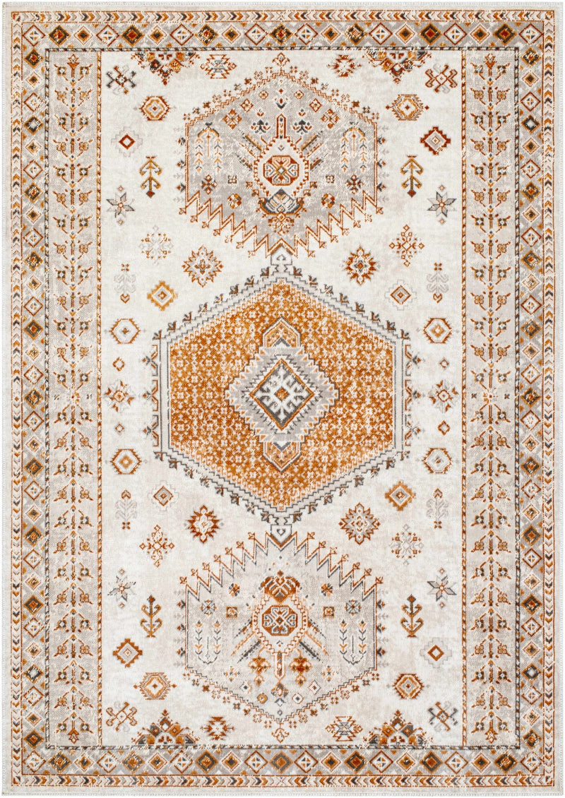 Turkish Medallion Design Ivory, Rust and Brown Traditional Machine Washable Rug - The Rug Decor