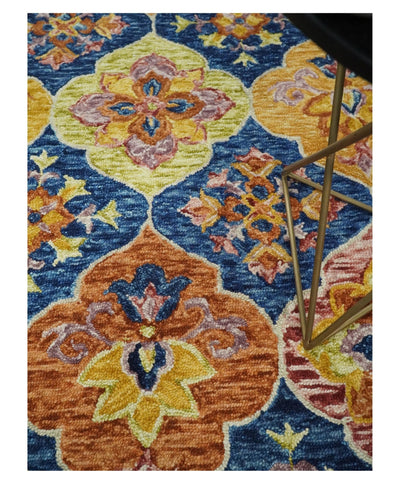 Vibrant 5x7 Hand Tufted Blue and Gold Modern Damask Oriental traditional Wool Area Rug | TRDMA41 - The Rug Decor