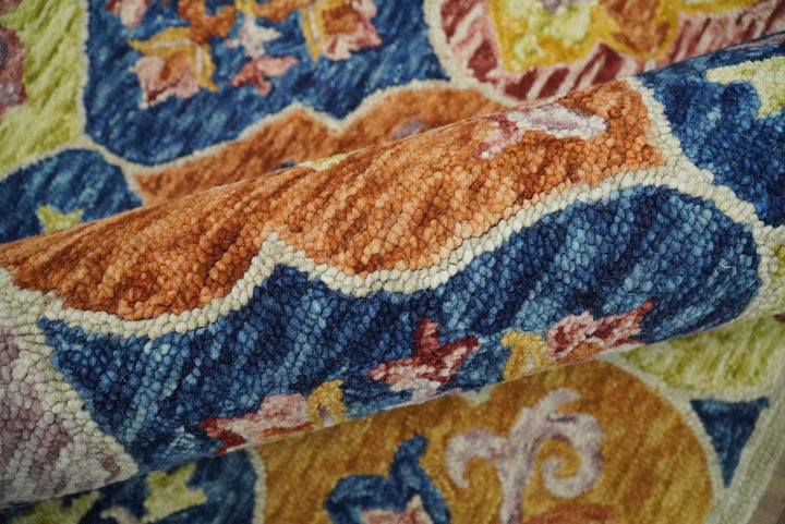 Vibrant 5x7 Hand Tufted Blue and Gold Modern Damask Oriental traditional Wool Area Rug | TRDMA41 - The Rug Decor