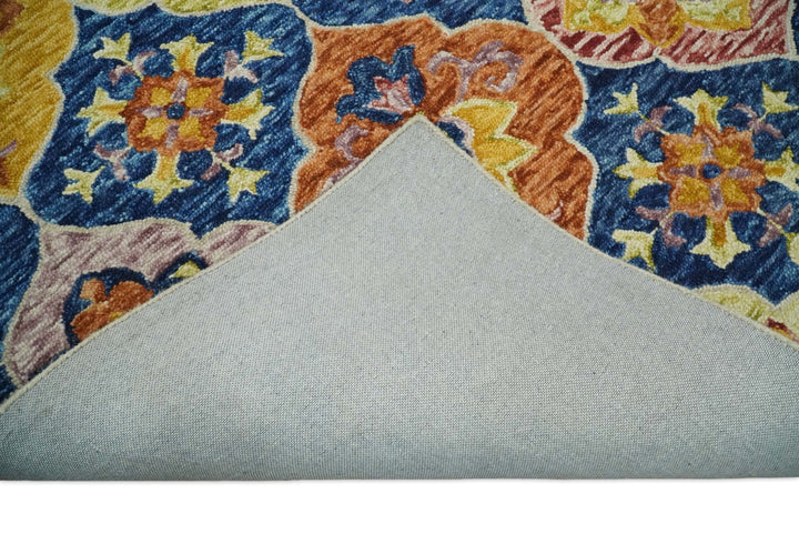 Vibrant 5x7 Hand Tufted Blue and Gold Modern Damask Oriental traditional Wool Area Rug | TRDMA41 - The Rug Decor