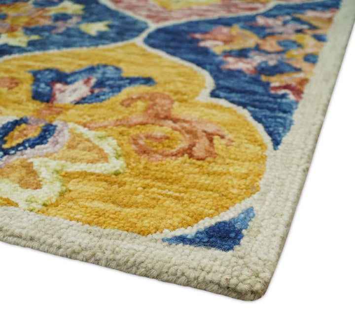 Vibrant 5x7 Hand Tufted Blue and Gold Modern Damask Oriental traditional Wool Area Rug | TRDMA41 - The Rug Decor