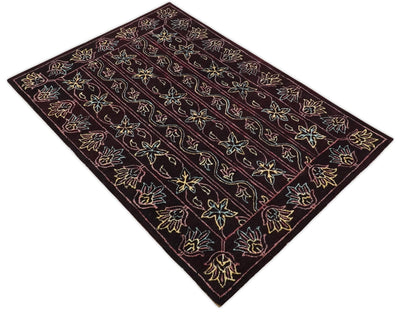 Vibrant 5x7 Hand Tufted Maroon and Gold Oriental Wool Area Rug | TRDMA36 - The Rug Decor