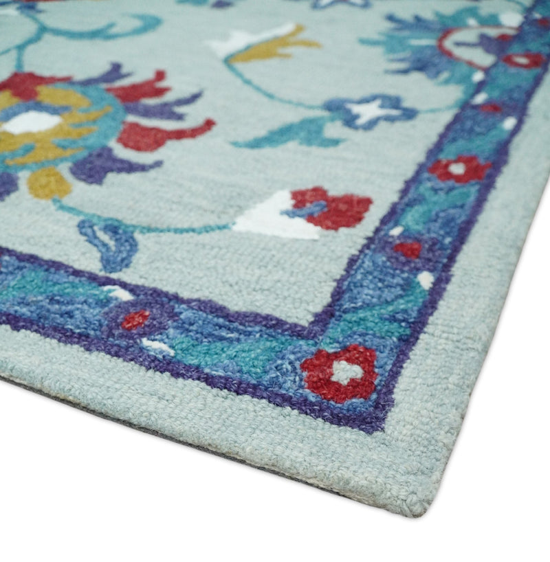 Vibrant 5x7 Hand Tufted Red and Blue Floral Oriental Kids Wool Area Rug | TRDMA43 - The Rug Decor