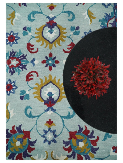 Vibrant 5x7 Hand Tufted Red and Blue Floral Oriental Kids Wool Area Rug | TRDMA43 - The Rug Decor