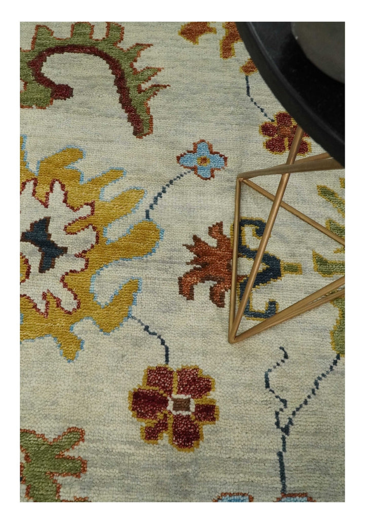 Vibrant 5x8, 6x9, 8x10, 9x12, 10x14 and 12x15 Hand Knotted Ivory, Teal and Rust Traditional Persian Oushak Wool Rug | TRDCP725 - The Rug Decor