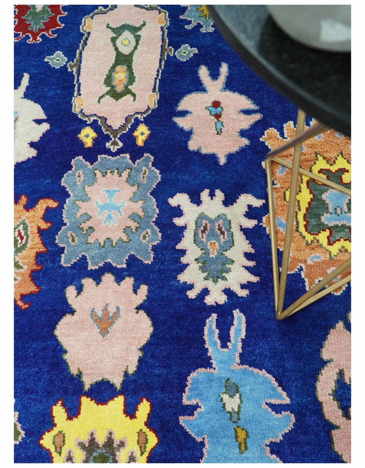 Vibrant 8x10 Hand Knotted Blue and Ivory Traditional Persian Eclectic Colorful Wool Rug | TRDCP776810 - The Rug Decor