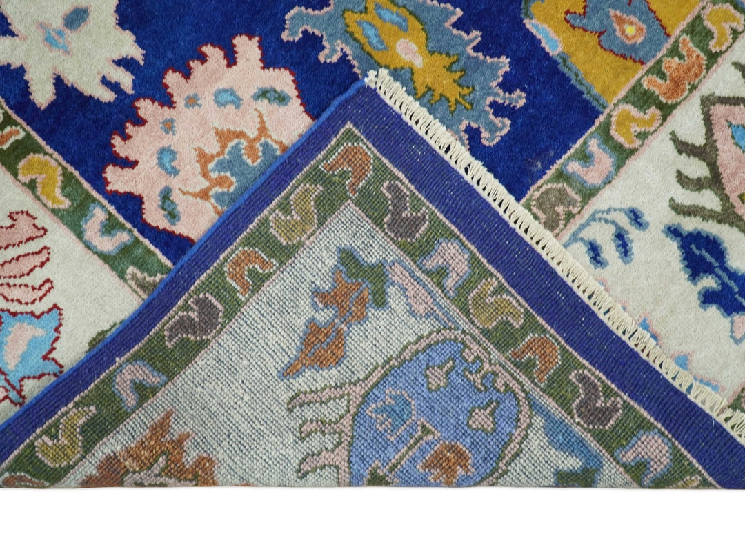 Vibrant 8x10 Hand Knotted Blue and Ivory Traditional Persian Eclectic Colorful Wool Rug | TRDCP776810 - The Rug Decor