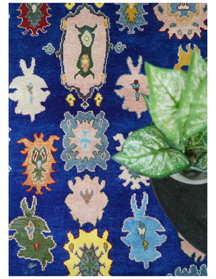 Vibrant 8x10 Hand Knotted Blue and Ivory Traditional Persian Eclectic Colorful Wool Rug | TRDCP776810 - The Rug Decor