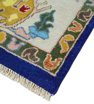 Vibrant 8x10 Hand Knotted Blue and Ivory Traditional Persian Eclectic Colorful Wool Rug | TRDCP776810 - The Rug Decor