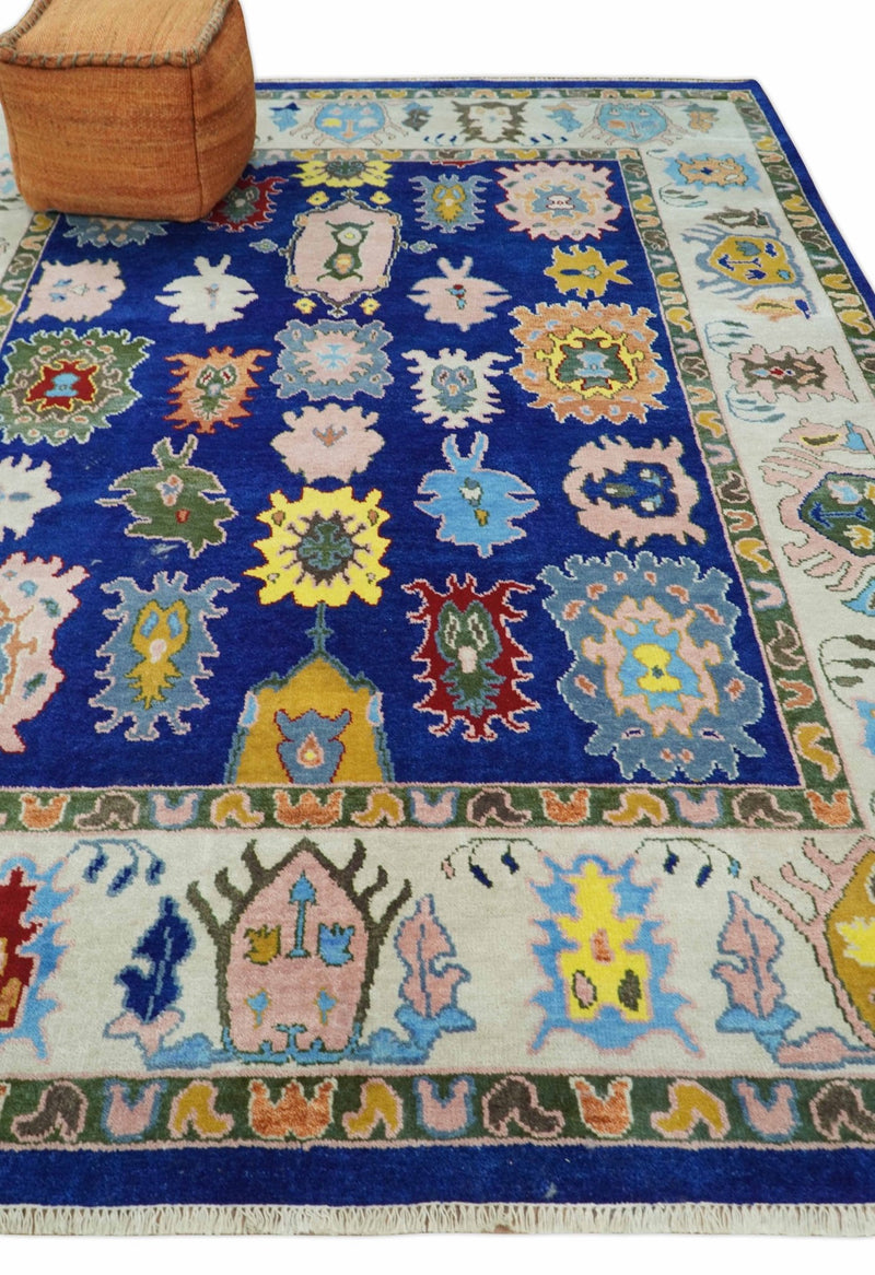 Vibrant 8x10 Hand Knotted Blue and Ivory Traditional Persian Eclectic Colorful Wool Rug | TRDCP776810 - The Rug Decor