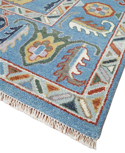 Vibrant 9x12 Hand Knotted Blue and Ivory Traditional Persian Oushak Wool Rug | TRDCP728912 - The Rug Decor