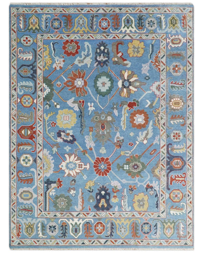 Vibrant 9x12 Hand Knotted Blue and Ivory Traditional Persian Oushak Wool Rug | TRDCP728912 - The Rug Decor