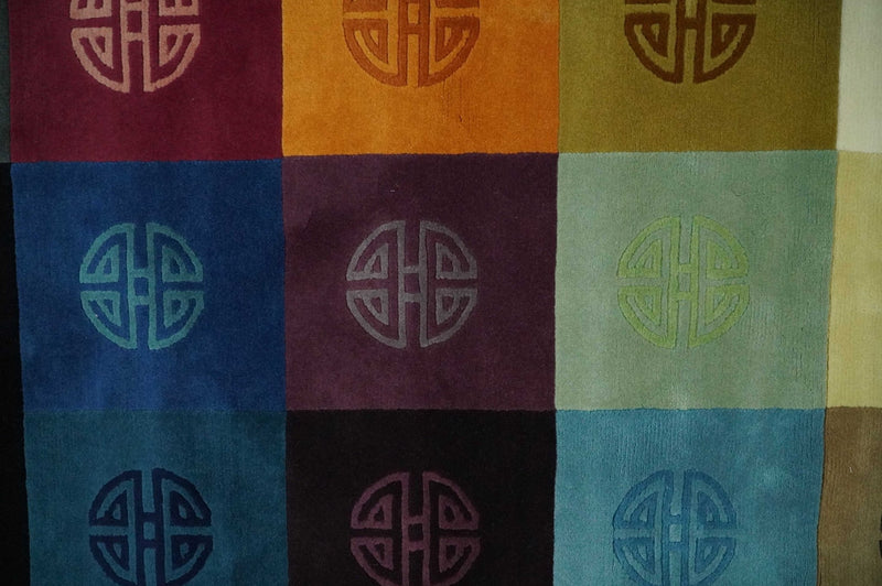 Vibrant Color full Modern Geometrical Pattern 3x5 Hand loom Wool and Art silk Aera Rug - The Rug Decor