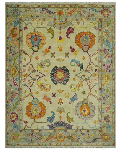 Vibrant Colorful Beige, Silver, Orange and Mustard Hand Knotted 9x12 Wool Area Rug - The Rug Decor