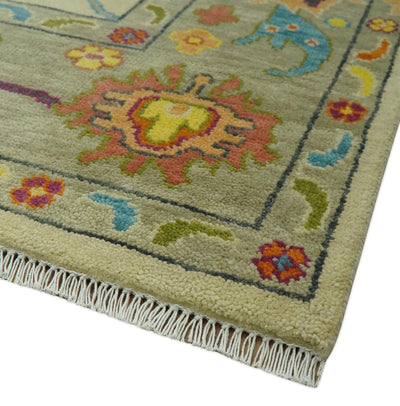 Vibrant Colorful Beige, Silver, Orange and Mustard Hand Knotted 9x12 Wool Area Rug - The Rug Decor