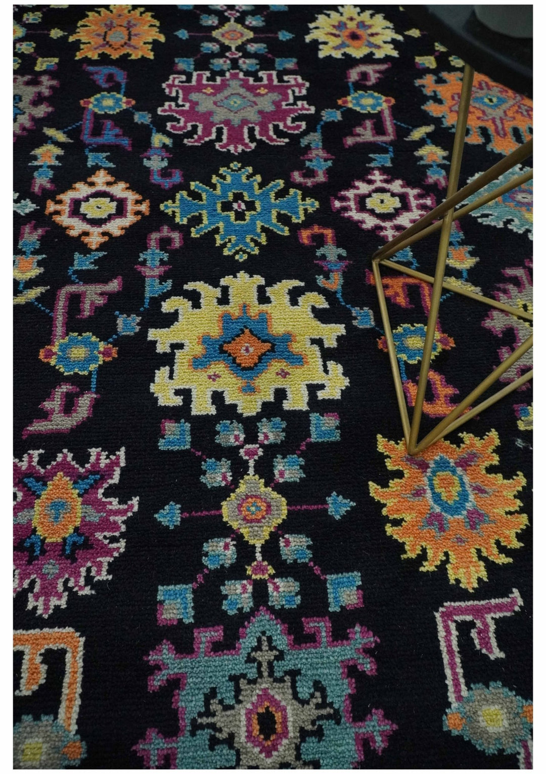 Vibrant Colorful Black, Beige, Purple and Blue Hand Knotted Traditional Oushak Custom Made wool Area Rug - The Rug Decor