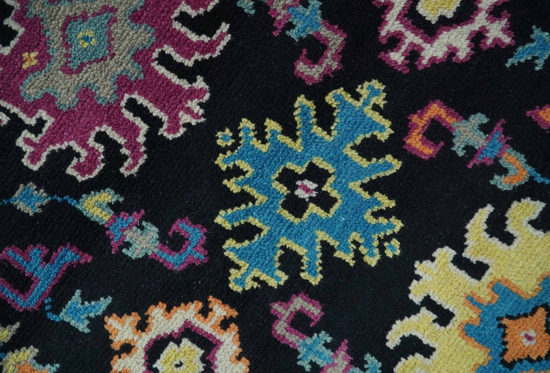 Vibrant Colorful Black, Beige, Purple and Blue Hand Knotted Traditional Oushak Custom Made wool Area Rug - The Rug Decor